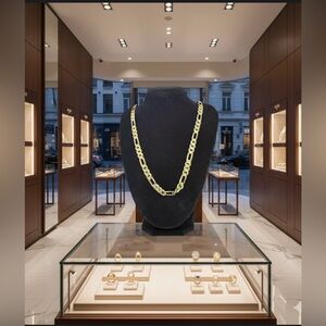 18k Gold Plated Figaro Chain Necklace 8mm 24" Stainless Steel